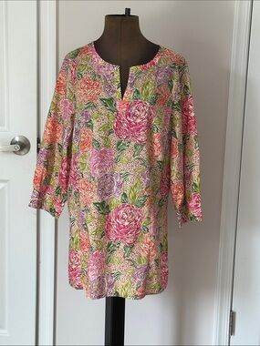 Brooks Brothers Floral Split-Neck Tunic Top size XL